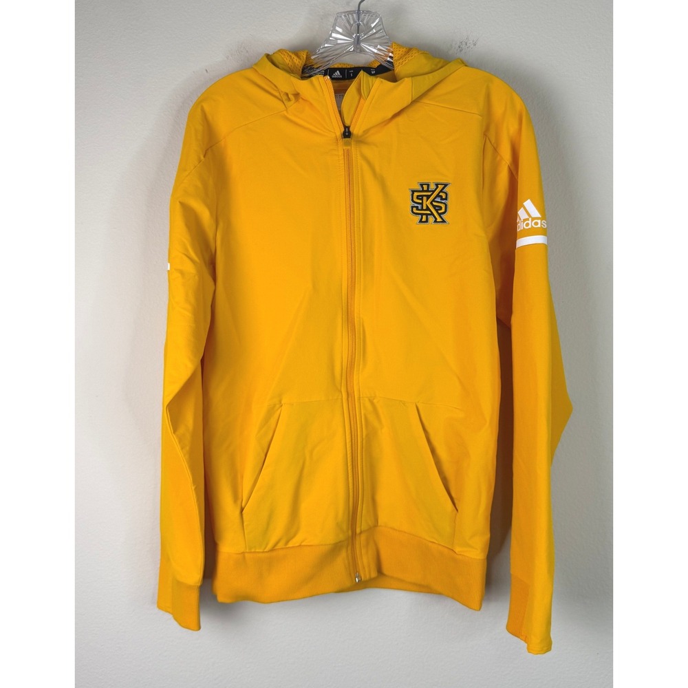 Adidas Jacket Mens Small Yellow Kennesaw State KSU Full Zip Hooded Athletic Logo